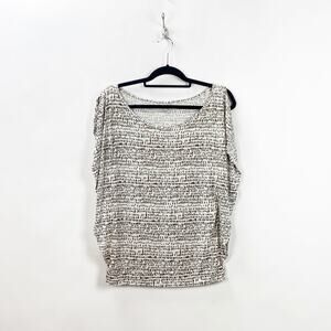 2/$30 LOFT XS Womens White Beige Print Bat Sleeve Top